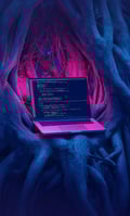 Laptop mit Code im Wald, symbolisiert Strangler Fig Pattern.