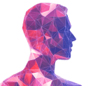 A digitally designed figure shows a variety of geometric shapes and bright colors.